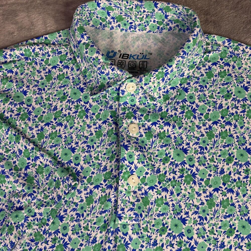 IBKUL Polo Shirt‎ mens Large Multicolor Floral UPF 50+ Quick Dry Golf Tennis